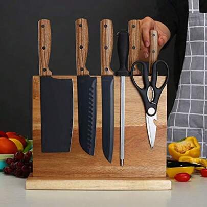 Magnetic Knife Holder Double Sided Magnetic Knife Block Without Knives Wooden Universal Knife Sand Knife Display Rack For Kitchen Counter Multifunctional Storage