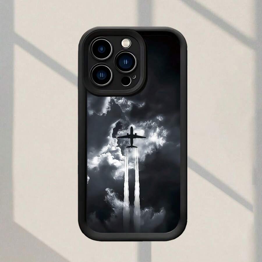 Funda protectora gruesa de cobertura total con patrón de avión y nube a prueba de caídas y huellas dactilares, compatible con/8/11/12/13/14/15/16/16 Pro/Plus/16 Pro/X/Xs/Xr/12/13 - Colores mixtos - Ver 1