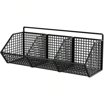 3 Grids Garlic Ginger Storage Basket Wall Mounted Vegetable Fruit Shelf Pantry Shelves Sturdy Kitchen Organizer For Living Room Onion Black 36 * 11 * 15 Cm