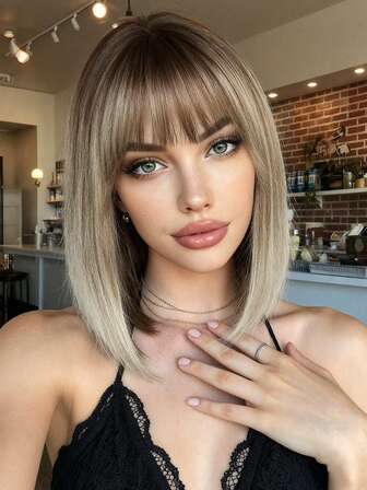 12 Inch Short Bob Wigs With Dark Roots Synthetic Heat Resistant Wigs Blonde Ombre For Woman Party Use Halloween Hot