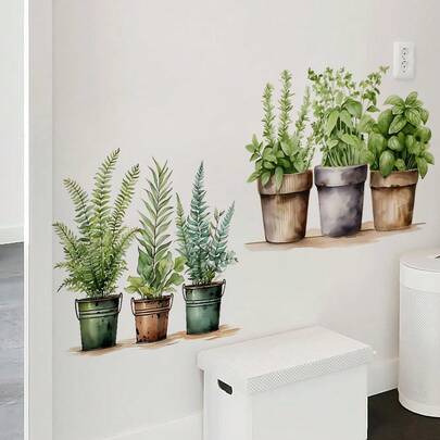 1/2pcs Green Plants Wall Stickers,Waterproof Vinyl Wall Contact Paper Pvc For Living Room Bedroom And Dining Room Wall Decor, Bathroom Decor And Accessories, Housewarming Gifts For Friends And Family Home Decor
