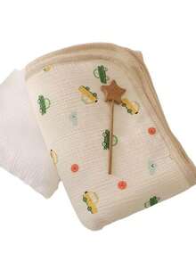 1pc Floral Printed Reversible Plush Blanket, Double-Sided Double-Layer Crochet Edging Soft Throw Blanket For Baby