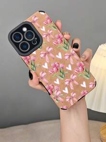 Charmante Handyhülle mit Tulpenschleife und Herzmotiv, romantische ästhetische Blumenhülle, süßes Schutzaccessoire für Frauen, stoßfest, schmale Passform, kompatibel mit iphone16 pro max/16pro/16plus/16/15promax/15pro/15plus/15/14promax/14pro/14plus/14/13promax/13pro/13/12promax/12pro/12/11promax/11pro/11/X/XS/XSmax