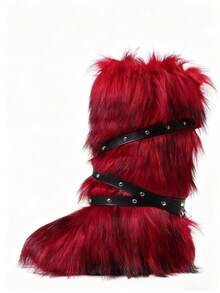 New Winter Warm Plush Artificial Fur Women's Lace Up Snow Boots - Soft Lined Long Tube Boots With Comfortable Sliding Cover Design And Fashionable Strap Design, Suitable For Indoor And Outdoor Wearing In Cold Weather, Neutral Long Ankle Artificial Raccoon Leather Snow Boots - Solid Color Classic, Ultra Smooth Fur Touch, Perfect Choice For Christmas And Halloween, Y2K Style! Y2K Fashion Men's And Women's Snow Boots - Made Of Synthetic Washed Bear Skin, With Silky Smooth Fur Texture And Classic Pure Color Tones, Ideal For Christmas And Halloween! Long Unisex Synthetic Raccoon Skin Snow Boots - Solid Color Classic, Super Smooth Fur Landing, Essential For Christmas And Halloween, Edgy Y2K Vibe Fake Washed Bear Skin Snow Boots For Christmas And Halloween (Suitable For Both Men And Women)