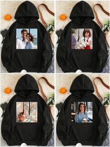 Customized Photo Printed Sweatshirt For Women, Personalized Gifts For Friends/Family/Couples/Pets, Birthday/Anniversary/Valentine's Day, Casual Pullover Fleece Sweatshirts For Autumn/Winter, Black Tops Jacket, Christmas Personalized Design, Autumn Clothes, Fall Tops, Women Shirts, Winter Outfits, Party Gifts, Gifts For Her, Birthday Presents, One-Of-A-Kind, Autumn Winter Clothing - Black - View 2