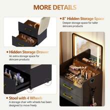 HNEBC Small Vanity  With LED Mirror For Bedroom,Dresser With Charging Station ,Desktop, 3 Drawers For Girls - View 8