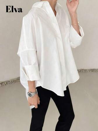 ELVA Long Sleeve Baggy Office Outfits For Women Work Tops Women Fall Women Clothes Back To School Clothes Homecoming Dresses Boyfriend Teacher Outfits For Women Business Casual Woman