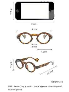1pc Unisex Round Thick Retro Leopard Print Small Frame Preppy Cute Anti-Aging Fashion Women Glasses - Multicolor - View 3