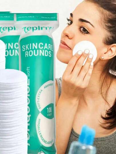 100片/200片/300片装一次性圆形卸妆湿巾，三层超柔软清洁棉片，可用于卸除指甲油和清洁面部肌肤，尺寸为6*6厘米