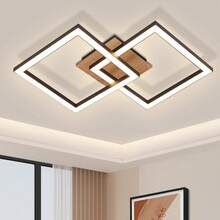homefire 1/2ER LED Ceiling Light, Modern Ceiling Lamp For Bedroom Or Living Room, 2 Lights, 24W, Wooden Ceiling Lamp, Wood Color, 3000K Warm White, Square Kitchen Lamp, Ceiling Lighting For Bedroom, Hallway, Dining Room, Office, Ramadan - 2 hình vuông ngọn lửa - Xem 1