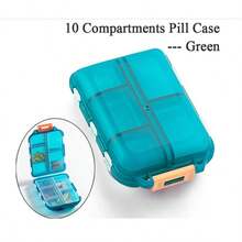 Reise Pillenorganizer - tragbare, taschengroße Pillendose mit 10 Fächern. Kompakt und praktisch zum Aufbewahren von Fischöl, Kalziumtabletten, Vitaminen und Pillen. Doppelschicht-Verschlussdesign für sichere Medikamentenlagerung. Erhältlich in Grün oder Grau. Geeignet für Reisen, Geschäftsreisen und den Heimgebrauch. Medizintasche Pillendose Pillencontainer Krankenhaustasche Erste-Hilfe-Set Medizinorganizer Medizinaufbewahrungstasche Reiseessentials Kreuzfahrtessentials Urlaubsessentials