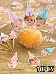 10/25/50/100/150pcs Customized Cake Decorations, Suitable For Birthday Cakes, Cupcakes, Party Desserts, Personalized Dessert Accents, Custom Face Toppers, Personalized Photo Cake Toppers, Edible Image, Custom Pet Face Cake Decorations - Multicolor (Style 2) - View 22