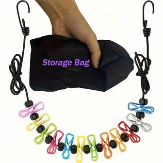 1pc Retractable Portable Clothesline With 12pcs Clips, Suitable For Indoor Laundry Drying And Outdoor Camping Accessories