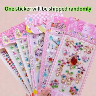 Children's Gem Diamond Sticker Art Crystal Stickers Toy, Girls Princess Dress Up 3D Rhinestone Sticker