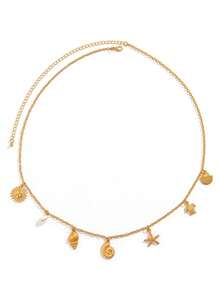 1 pieza Cadena de cintura de metal con estilo oceánico de moda con colgantes de concha, caracol, estrella de mar, tortuga y sol, accesorio casual de vacaciones para mujer - Dorado - Ver 3