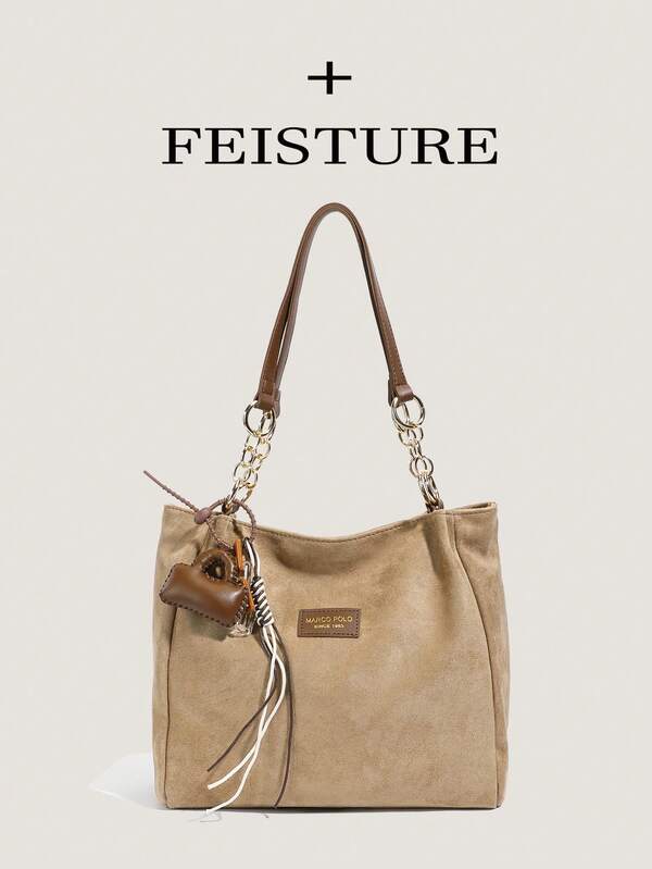 Suede Tote Bag, Large Capacity Commuter Shoulder Bag For Women, Comes With Pendant, Suitable For Daily Outing, Dating, Commuting