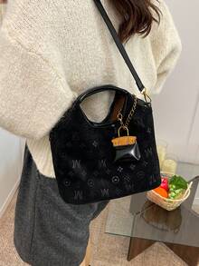 2025 New Fashion Women's Shoulder Bag, Large Capacity Commuter Bag, Unique Design Crossbody Bag, Casual Versatile Handbag, Comfortable PU Material, Solid Color Design, Snap Closure, Adjustable Removable Strap, Spacious Volume, Bucket Bag - Black - View 6