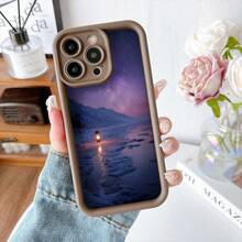 Cubierta de teléfono con borde negro diseño estrella galaxia montaña lago linterna noche paisaje nocturno para uso diario y viajes - Burdeos - Ver 5