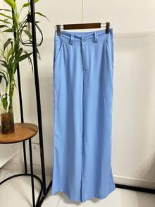 ISADORA MODA Premium Wide Leg Pantaloons Tailored Linen Trousers - 藍色 - 查看 7