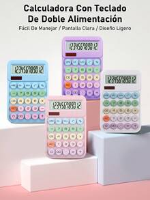2/4/6  Pieza Calculadora De Escritorio Mecánica Con Teclado Mecánico De Colores Claros, Calculadora De Oficina 12 Dígitos Pantalla Grande. Doble Suministro De Energía (batería Solar + Batería) - 6 piezas - Ver 3