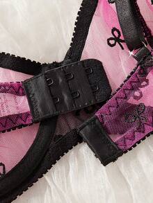 Bow Embroidery Pattern Ultra-Thin Lavender Sexy Women Lingerie Set - Multicolor - View 6