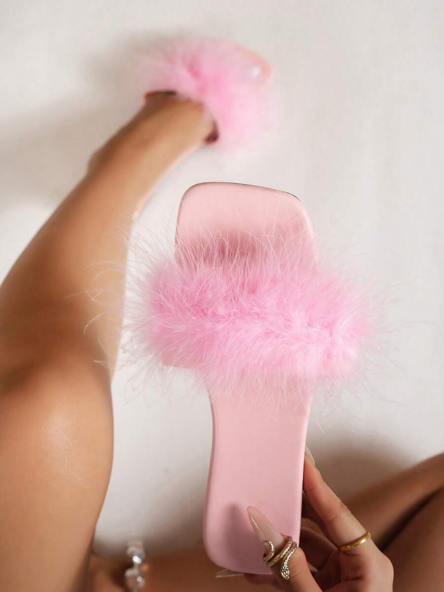 女士新款方头平底凉鞋、时尚派对系带拖鞋、性感黑色人字拖，搭配连衣裙，春夏 - 淺粉色 - 查看 1