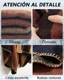 Pashminas Mujer Invierno Frio,Capas Para Mujer Frio,Poncho Termica Grande Con Frente Abierto,Bufanda Invernal Suave De Cuadrícula - Caqui - Ver 5