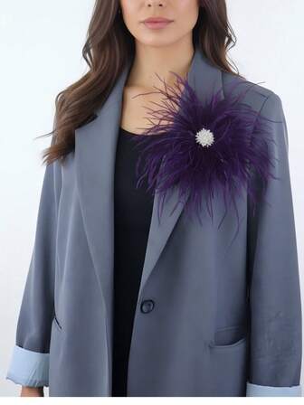 30cm Handmade Faux Feather & Pearl Flower Brooch, Colorful Accessory For Women's Hats, Clothing, Wedding, Party