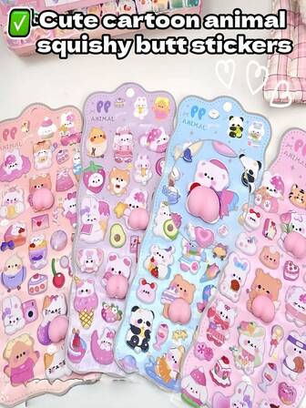 1pc Super Sticky Peach Squeeze Toy Sticker, 3D Handmade Embossed Cartoon Cute High-Quality Decoration For Diary, Phone Case, Tablet, Stress Relief