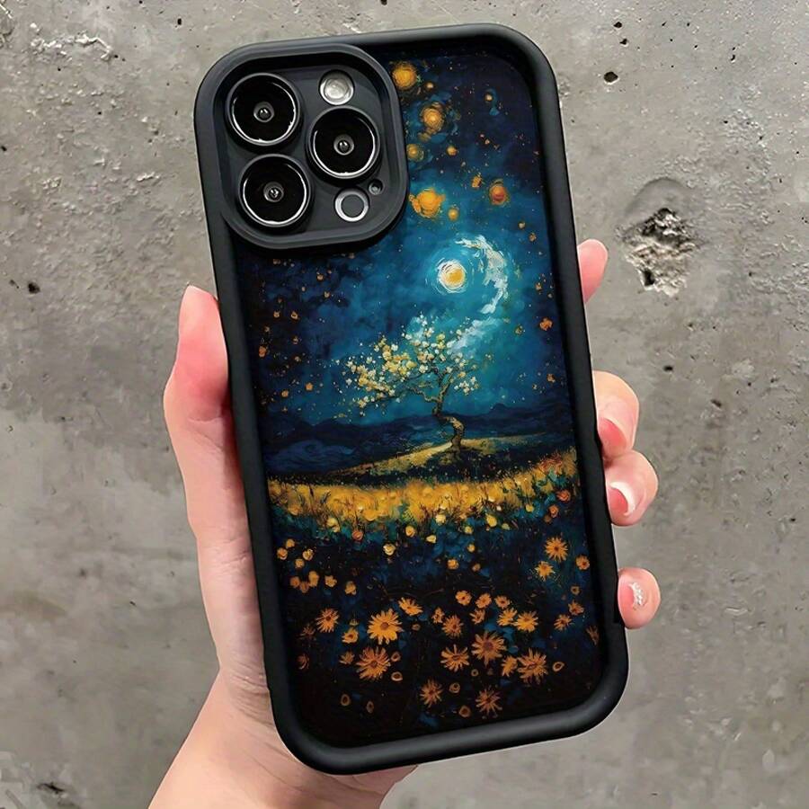Una elegante funda para teléfono con patrones florales, de luna y de noche estrellada, diseñada para ser tanto estilosa como a prueba de golpes.Esta funda de TPU moderna y duradera es adecuada para las series 16, 15, 14, 13, 12 y 11 Pro Plus Pro. - Colores mixtos - Ver 1