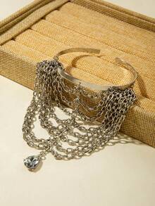 imoli 1pc Minimalist Fashionable Metal Tassel Pendant Necklace With Teardrop & Heart Charms, Multi-Layer Bracelet Jewelry, Versatile Gift For Women, Suitable For Parties And Holidays