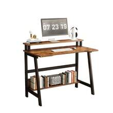 Techigher Computer Desk With Monitor Stand, Modern Metal Frame Laptop Notebook PC Study Writing Student Makeup Table Desk With Storage-Shelves For Home Office - Brown - View 11