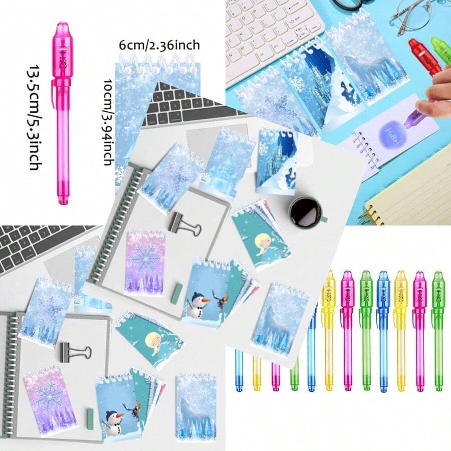 Frozen Party Favors 12 Invisible Ink Pen And 12 Mini Notepads Frozen Party Goodie Bag Stuffers Classroom Prizes Party Supplies - 藍色 - 查看 1