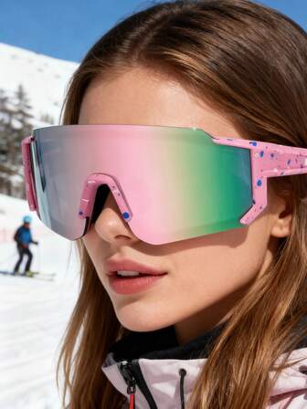 แว่นตาแฟชั่นกรอบใหญ่สำหรับกีฬากลางแจ้ง, แว่นตาสกีและปั่นจักรยาน, แว่นตากันแดดกรอบใหญ่สำหรับกีฬา, กรอบสีชมพู