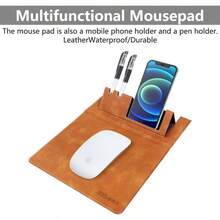 Premium PU Leather 3 - In - 1 Mouse Pad With Phone Stand And Pen Holders, 9.7x7. Inches Organizer Desk Reception Counters And Home Office Black 1Pack - 1包+棕色 - 查看 6