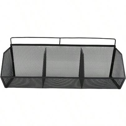 Multiuse Wall Mount Storage Organizer 3 Grids Hanging Basket Metal Wire Storage Basket With Slanted Opening Strong Adhesive For Kitchen Bathroom Laundry Room Black