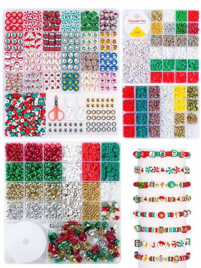 圣诞节主题软陶珠套装，扁平软陶珠套装，适用于珠宝制作，DIY钥匙扣、手链、耳环等节日礼物工艺品装饰，圣诞礼物
