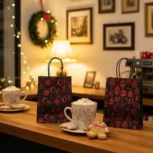 18/36Pcs Christmas Red Foil Stamped Gift Bags, Black Holiday Packaging Paper Bags With Handles For Xmas Gifts, Party Favors & Winter Decor, Bulk Metallic Foil Wrapping Bags - Black - View 6