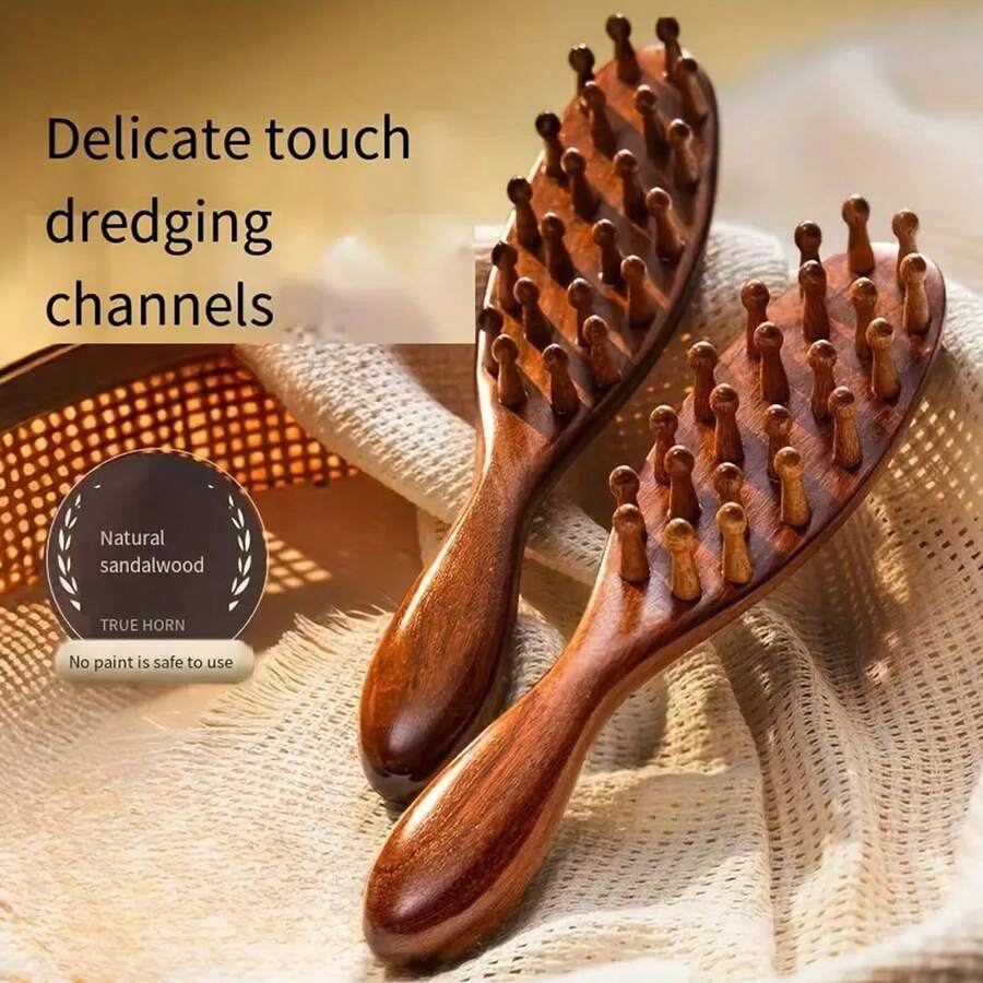 1 Ergonomic Wooden Meridian Massage Comb - Thick Sandalwood And Round Head Stimulation, Relaxing The Scalp, Ergonomic Design, Easy To Handle And Comfortable To Hold, Hair Care; Ergonomic Comb; Thickened Wooden Comb, Hair Brush Sandalwood Massage Comb, 22-Tooth Round Wooden Massage Comb, Skin Meridian Massage, Long Hair, Curly Hair, Smooth Hair, Hair Styling Comb - Brown - View 1