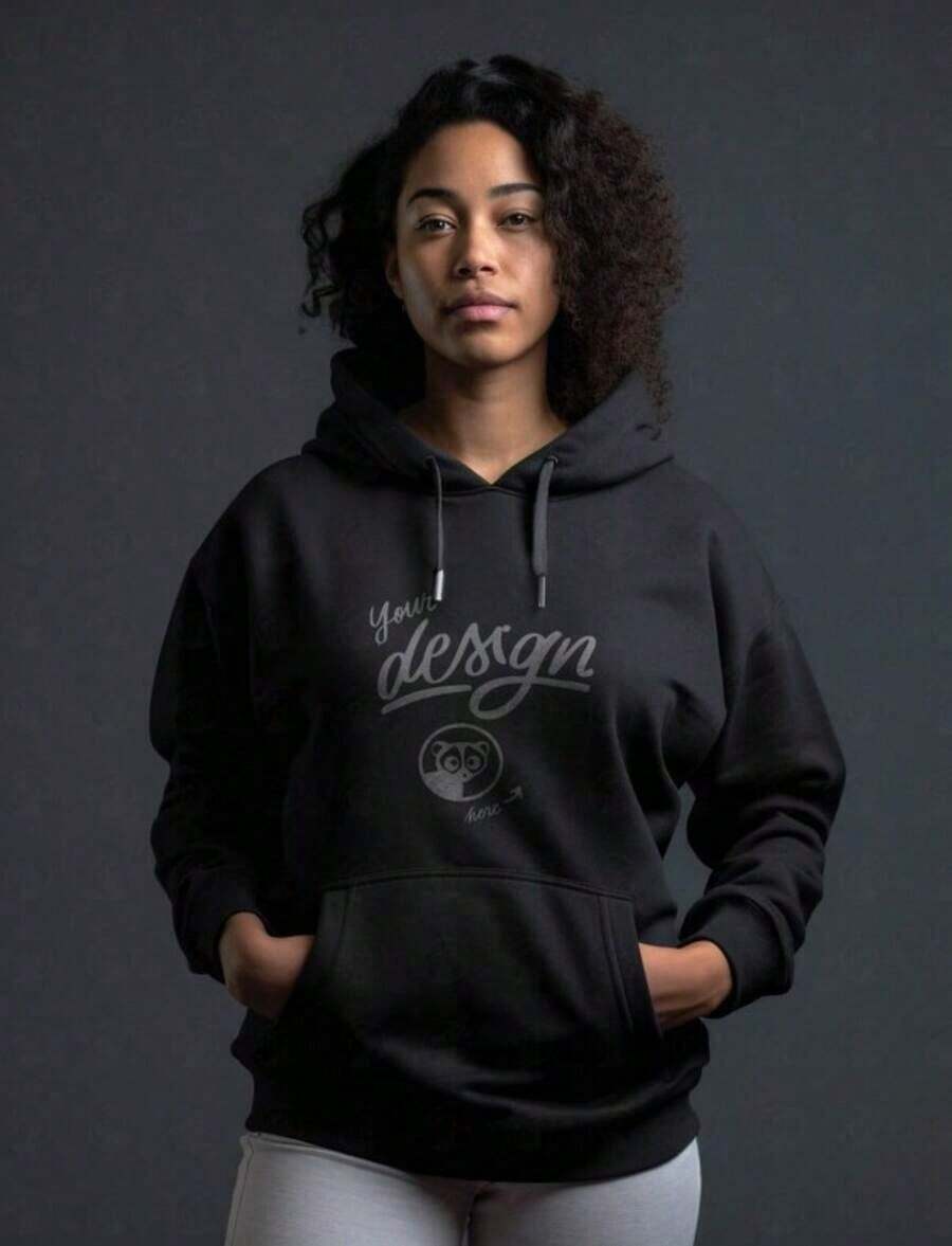 Maqueta de sudadera con capucha Gildan 18500 negra, sudadera en posición plana, escena de maqueta de estilo de vida, descarga digital para 2025 - Negro 23 - Ver 1