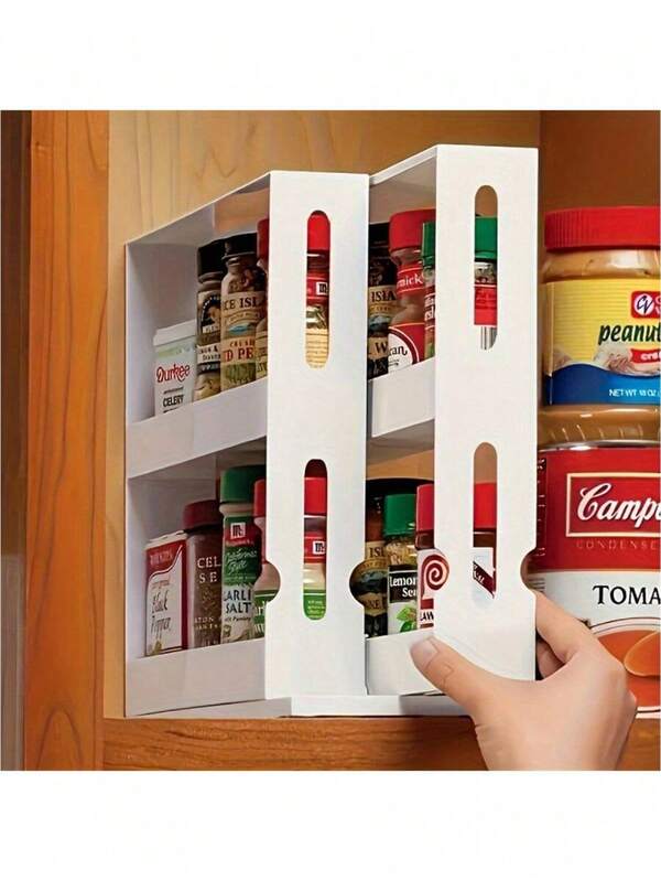 2-Tier Rotating Spice Rack - Large Capacity Kitchen Storage Organizer, Suitable For Countertop And Cabinet, Durable Plastic Storage Rack For Spices And Essentials, Applicable For Kitchen, Living Room, Bedroom, Kitchen Accessories, Kitchen Gadgets