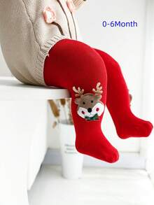 1pc Girls/Infants Red Santa Claus Leggings, Fashionable Tights Suitable For Christmas Holiday