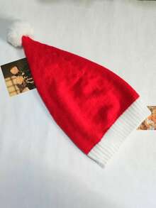 1/2/3pcs Santa Claus Red And White Fur Ball Hat, Holiday Celebration Woolen Hat, Christmas Striped Knitted Christmas Hat - Red - View 5