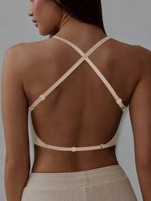 1/2 Pcs Seamless Backless Wireless Bra - 3-Way Cross-Back Design, Removable Pads & Adjustable Straps, Elegant Everyday Undergarment For Women, Comfortable Undergarment, Sleek Underwear, Smooth Texture - 杏色 - 查看 4
