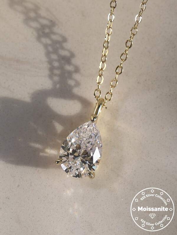 1pc 925 Silver Necklace Featuring A Stunning Waterdrop-Cut Zirconia Pendant, Perfectly Crafted Jewelry For Her, Ideal For Any Celebration Or Romantic Gift