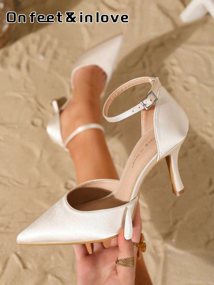 On feet& in love Giày cao gót mũi nhọn khoét lỗ, quai đơn, thời trang dành cho nữ, phù hợp với váy, trang phục thanh lịch và trang phục cưới.