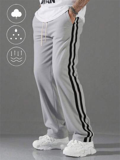 Men's Knitted Drawstring Waist Striped Straight Leg Casual Jogger Pants For Running, Workout, Fitness, Outdoor Sports