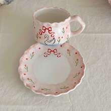 1 Set Creative Fresh Hand-Painted Tulip Bow Swan Ceramic Coffee Cup And Saucer For Home - Multicolor - View 5