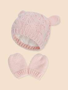 1 Set de Gorro y Guantes de Bebé Suaves y Cálidos con Diseño de Animales, Combo Unisex de Gorro y Guantes de unicolor Prácticos y Gruesos para Temporadas Frías