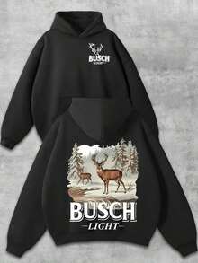Men's Casual Hoodies,Natural Breeze! Simple Outdoor Style, BUSCH LIGHT Deer Herd Hooded Sweatshirt, Daily Casual Wear, Autumn And Winter Gifts, Comfortable And Versatile, Fashionable Street, Suitable For Daily And Outdoor Wear2026 - màu đen - Xem 7